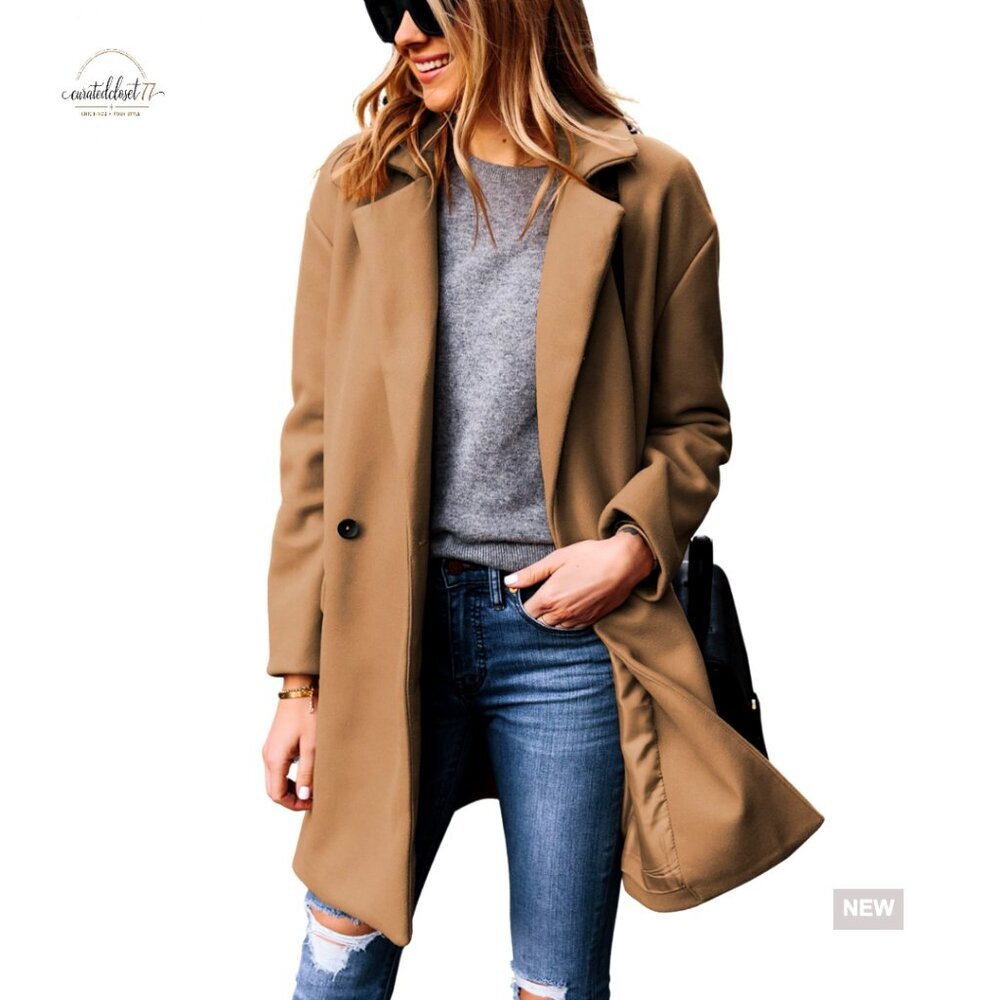Wool Blend Pea Coat Notched Lapel Classic Blazer Style Winter Jacket